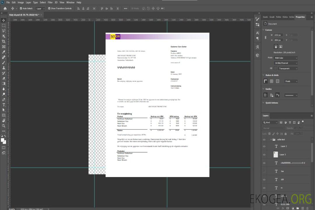 Facture commerciale du service public de gaz NUON SCR template